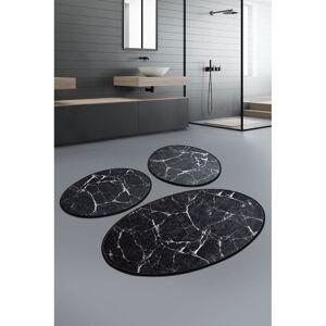 Súprava 3 čiernych oválnych kúpeľňových predložiek Foutastic Marble