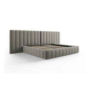 Sivá čalúnená dvojlôžková posteľ s úložným priestorom s roštom 200x200 cm Gina – Milo Casa