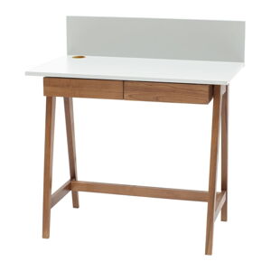 Biely písací stôl s podnožím z jaseňového dreva Ragaba Luka Oak, dĺžka 85 cm
