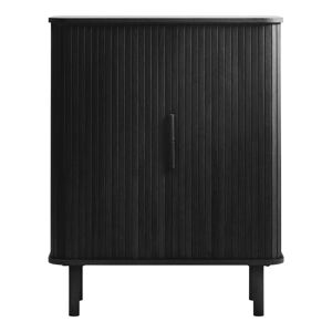 Čierna skrinka v dekore duba s posuvnými dverami 113x90 cm Cavo – Unique Furniture