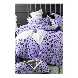 Fialové bavlnené obliečky na dvojlôžko/predĺžené s plachtou/4-dielne 200x220 cm Leopard – Mila Home