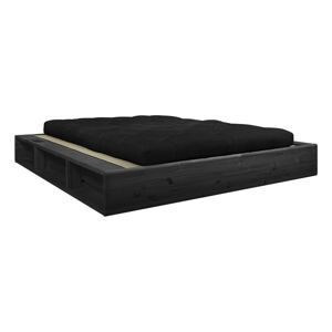 Čierna dvojlôžková posteľ z masívneho dreva s čiernym futonom Double Latex a tatami Karup Design Ziggy, 160 x 200 cm