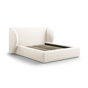 Béžová čalúnená dvojlôžková posteľ s úložným priestorom s roštom 200x200 cm Miley - Micadoni Home