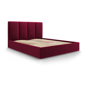 Vínovočervená zamatová dvojlôžková posteľ Mazzini Beds Juniper, 180 x 200 cm