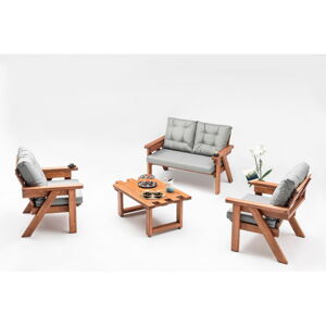 Šedý/prírodný záhradný lounge set z borovicového dreva pre 4 Abant - Floriane Garden