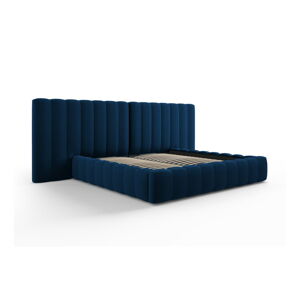 Tmavomodrá čalúnená dvojlôžková posteľ s úložným priestorom s roštom 180x200 cm Gina – Milo Casa