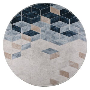 Biely/modrý umývateľný okrúhly koberec ø 80 cm – Vitaus
