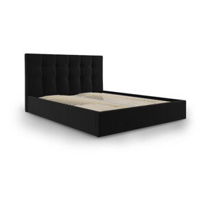Čierna zamatová dvojlôžková posteľ Mazzini Beds Nerin, 140 x 200 cm