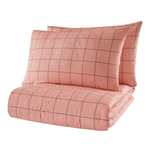 Ružová prikrývka cez posteľ s 2 obliečkami na vankúš z ranforce bavlny Mijolnir Piga, 225 x 240 cm