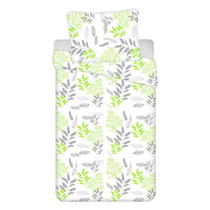 Bielo-zelené 4dielne bavlnené obliečky na jednolôžko 140x200 cm Listera - Jerry Fabrics