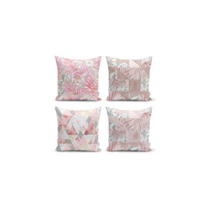 Súprava 4 dekoratívnych obliečok na vankúše Minimalist Cushion Covers Pink Leaves, 45 x 45 cm