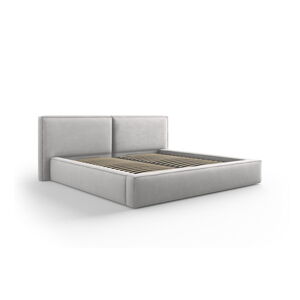 Svetlosivá čalúnená dvojlôžková posteľ s úložným priestorom s roštom 200x200 cm Arendal – Cosmopolitan Design