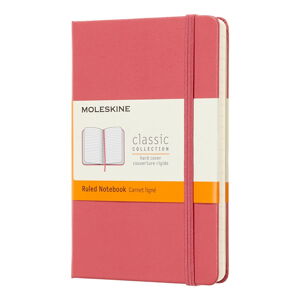 Ružový linajkový zápisník v pevnej väzbe Moleskine Daisy, 192 strán