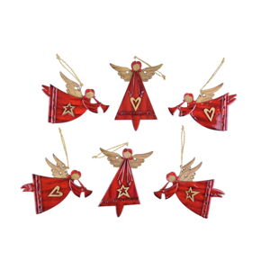 Súprava 6 červených vianočných ozdôb s anjelikmi Ego Dekor