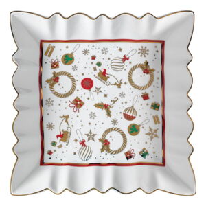 Biely porcelánový servírovací tanier s vianočným motívom Brandani Alleluia New Bone, dĺžka 23,5 cm