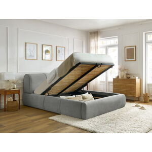 Svetlosivá čalúnená dvojlôžková posteľ s úložným priestorom s roštom 180x200 cm Vernon – Bobochic Paris