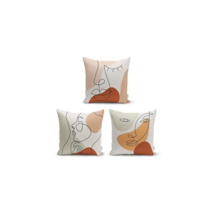 Súprava 3 dekoratívnych obliečok na vankúše Minimalist Cushion Covers Woman Face, 45 x 45 cm