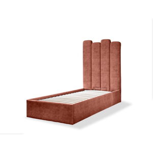 Čalúnená jednolôžková posteľ s úložným priestorom s roštom 90x200 cm v tehlovej farbe Dreamy Aurora - Miuform