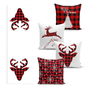 Súprava 4 vianočných obliečok na vankúš a behúň na stôl Minimalist Cushion Covers Christmas Tartan