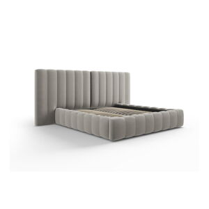 Sivá čalúnená dvojlôžková posteľ s úložným priestorom s roštom 160x200 cm Gina – Milo Casa