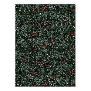 5 hárkov čierno-zeleného baliaceho papiera eleanor stuart Winter Floral, 50 x 70 cm