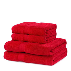Červené froté bavlnené uteráky a osušky v súprave 4 ks Marina – DecoKing