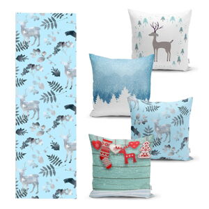 Súprava 4 vianočných obliečok na vankúš a behúň na stôl Minimalist Cushion Covers Winter Wonderland