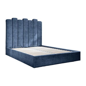 Modrá čalúnená dvojlôžková posteľ s úložným priestorom s roštom 140x200 cm Dreamy Aurora - Miuform