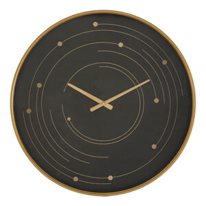 Čierne nástenné hodiny s rámom v zlatej farbe Mauro Ferretti Plix, ø 60 cm